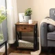 Industrial End Table with Drawer and Storage Shelf, Rustic Brown and Black