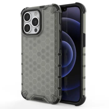 Apsauginis dėklas Honeycomb skirtas iPhone 13 Pro su TPU rėmeliu, juodas