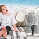 Interactive Elephant Plush Toy with Sound and Moving Ears, 30 cm, Grey and White