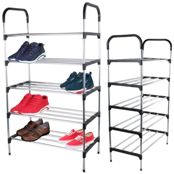 Shoe Rack, 5 Tiers, for 15 Pairs, Silver