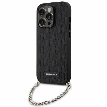 Apple iPhone 14 Pro 6.1" Karl Lagerfeld Saffiano Monogram Chain Case Cover (KLHCP14LSACKLHPK), Black