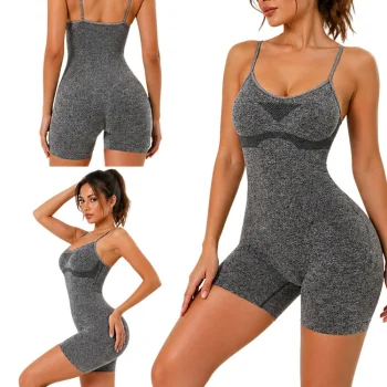 Women's Push Up Fitness Sports Romper, Short, S/M, Grey