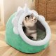 Pet Bed House with Cat Ears, Size L, Green
