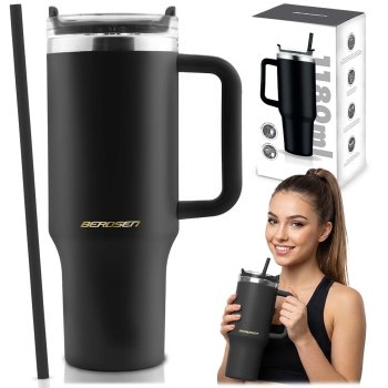 Berdsen Vacuum Thermos Mug with Straw 1180 ml, Black