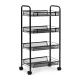 Modernhome KJZT090 Black Metal Rolling Storage Cart with 4 Shelves