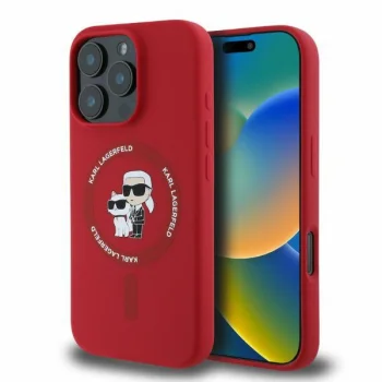 Karl Lagerfeld Silicone Karl&Choupette Heads Ring MagSafe Phone Case Cover iPhone 16 Pro Max - Red