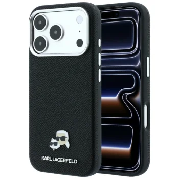 Karl Lagerfeld Grained Heads Metal MagSafe Case for iPhone 17 / 18 Pro Max - Black