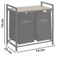 Massido 80 L Double Laundry Basket with Steel Frame and Wooden Shelf