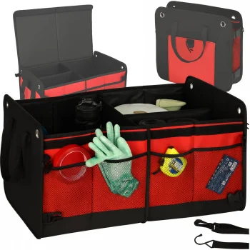 Car Trunk Organizer 56L XXL, Foldable with Lid, Black/Red