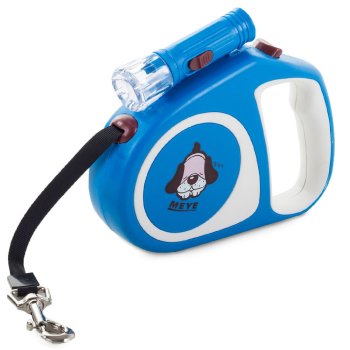 Automatic dog leash with lock and LED flashlight, 5m, 15kg, blue