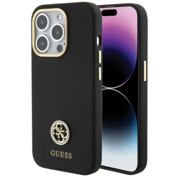 Guess iPhone 15 Pro Max Case Silicone Logo Strass 4G, Black