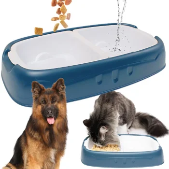 Double Pet Bowl for Dogs and Cats with Removable Inserts, Blue