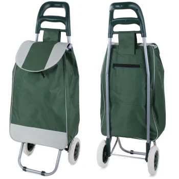 Foldable Shopping Trolley Bag on Wheels, Green