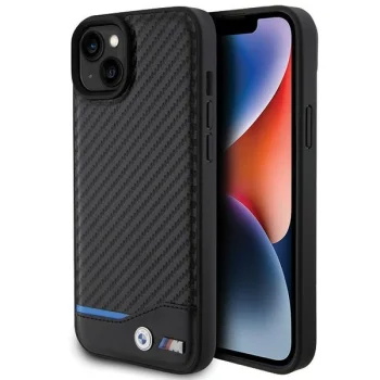 BMW iPhone 15 Plus Case Leather Carbon, Black