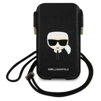 Karl Lagerfeld Ikonik Saffiano Karl's Head Phone Bag - Black