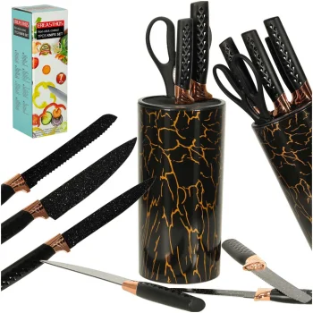 Kitchen Knife Set with Scissors and Stand (7 Pieces, Marble Design)