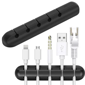 Self-Adhesive Cable and Wire Organizer, 5 Slots, Black
