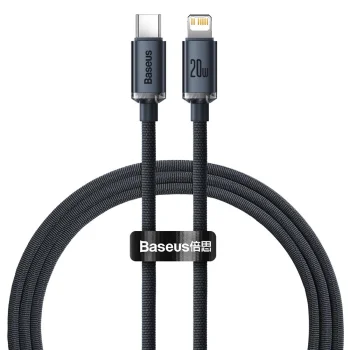 Baseus Crystal Shine USB Type C to Apple iPhone Lightning Data Charging Cable, PD, 20W, 1.2m, Black