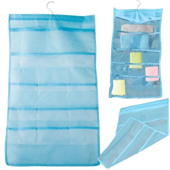 Double-Sided Hanging Closet Organizer for Underwear, 22 Pockets, Blue