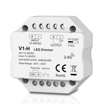 V1-H LED Dimmer Controller 12-48V 8A Push-Dimm RF 2.4GHz