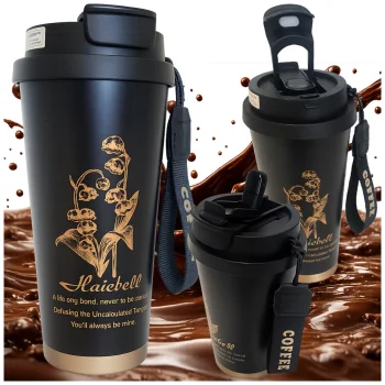 Thermal Mug with Straw 530ml Stainless Steel Travel Tumbler, Black