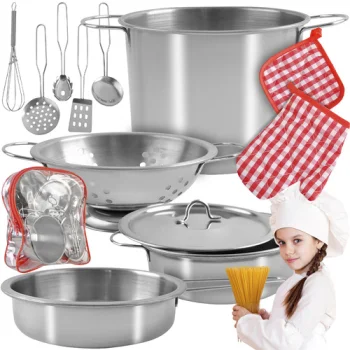 Iso Trade ZG23444 Kids Metal Pots and Pans Play Set, 13 Pieces