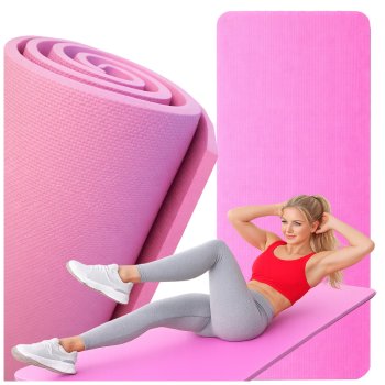 Exercise Mat for Yoga Pilates and Fitness 170x60cm 1cm Thick, Pink