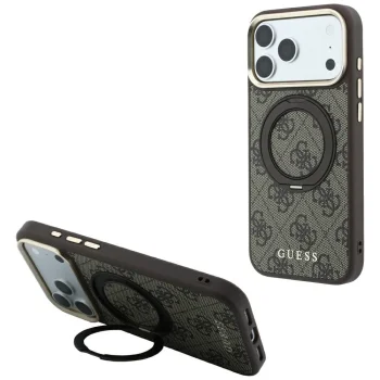 Guess Ring Stand 360 4G Classic Logo MagSafe Case for iPhone 18 Pro / 17 Pro, Brown