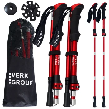 Verk Group Nordic Walking and Trekking Poles with Accessories and Bag, Red
