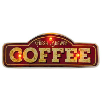 Retro LED Metal Sign Fresh Brewed Coffee Forever Light Vintage Wall Art