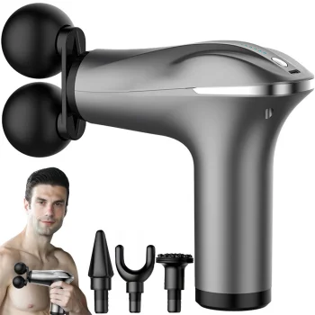 Massage Gun for Body, Back and Legs, 25W, 4 Attachments, Silver