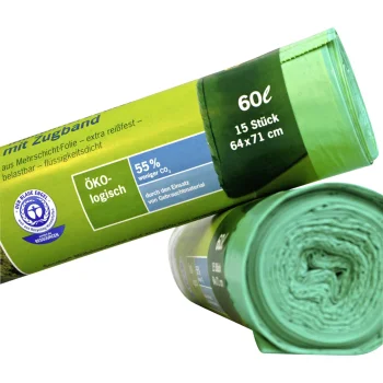 Secolan Garbage Bags with Drawstring, 60 l, 15 pcs, Green