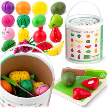 RK-872 Ricokids Kids Toy Wooden Cutting Fruits in a Bucket