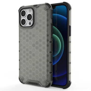 Dėklas iPhone 13 Pro Max su TPU rėmeliu ir Honeycomb raštu, juodas