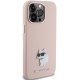 Apple iPhone 15 Pro 6.1\" Karl Lagerfeld Silicone Choupette Metal Pin Case Cover, Pink