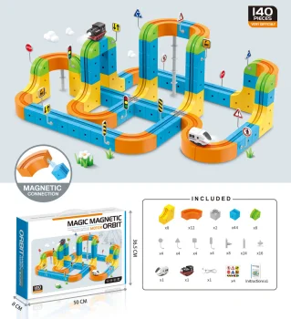Magnetic Building Blocks - Racing Track and Trains, 140 Pieces