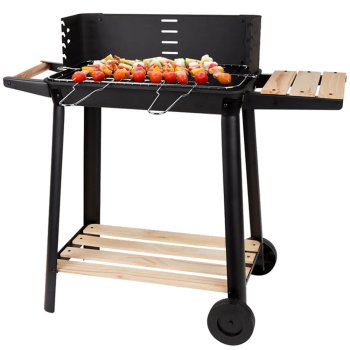 Portable Garden Charcoal Grill with Shelves and Wheels