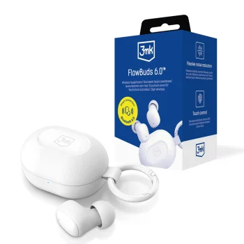 3mk FlowBuds 6.0 TWS Wireless Earphones with Clip Case, Bluetooth 6.0, White