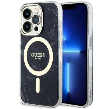 Guess iPhone 14 Pro Case Marble MagSafe, Black