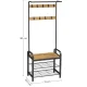 Industrial Hall Tree with Shoe Bench and Coat Hooks for Entryway