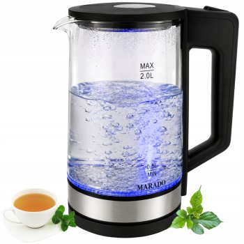 Electric Kettle, Glass, 1500W, 2L, LED Illumination, Black