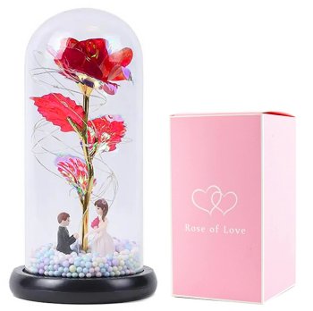 LED Eternal Rose with Figurines in Glass