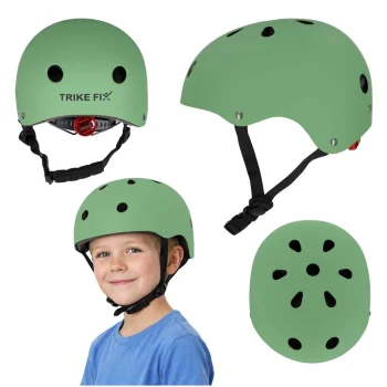 Trike Fix Kids Cycling Helmet with LED Light, S (48-54 cm), Dark Green
