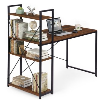 Datorsgalds ar plauktiem 120x60 cm ModernHome loft stilā, tumšs riekstkoks