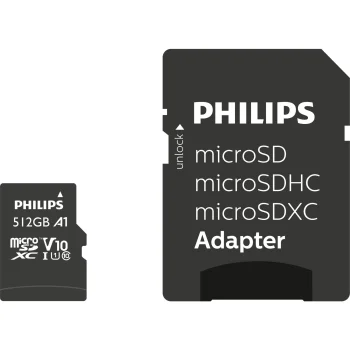 Philips MicroSDXC Card 512GB Class 10 UHS-I U1 V10 A1 with SD Adapter