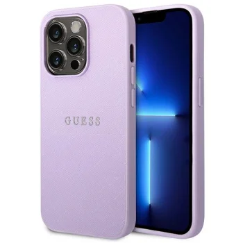 Guess Saffiano Strap Case for iPhone 14 Pro, Purple