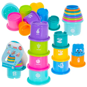 Educational Stacking Cups Pyramid with Numbers and Fruits