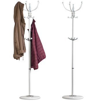 Standing Coat Rack ModernHome with 14 Hooks for Entryway, Metal Hall Tree, white