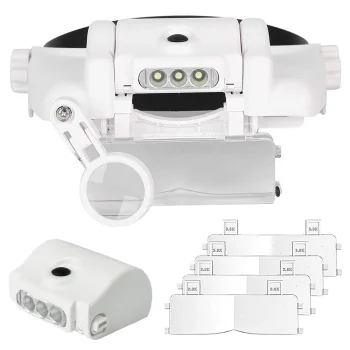 Headband Magnifier with 3 LED Lights and 6 Detachable Lenses