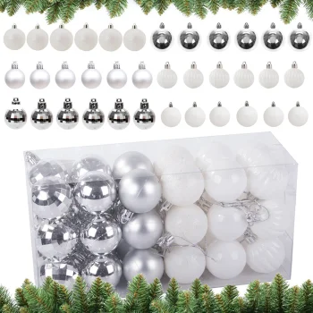 Christmas Tree Baubles 3cm, 36 Pcs, Silver and White